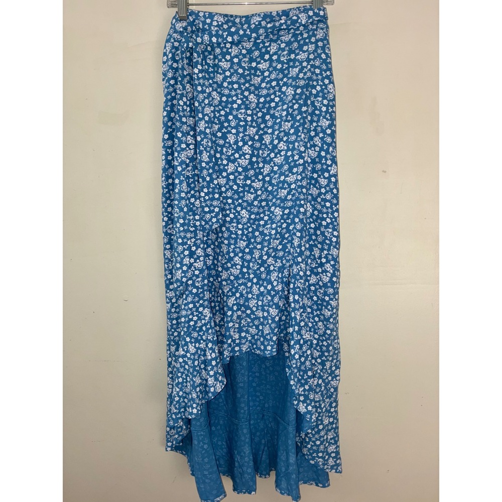 The Drop Caralyn Mirand Skirt Women XXL Blue Floral Ruffle High Low Maxi Wrap